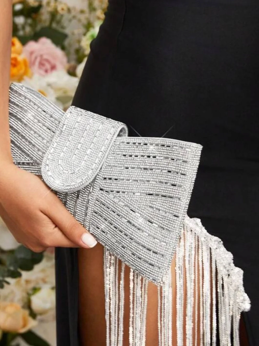 Elegant Silver Crystal Evening Clutch